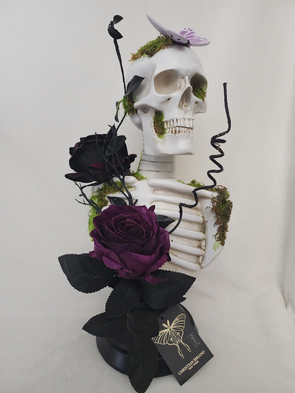 Skeleton Bust Floral Accent with Purple Roses by